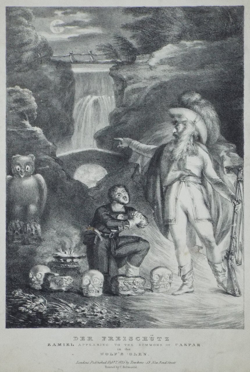 Lithograph - Der Freischutz Zamiel appearing to the Summons of Caspar in the Wolf's Glen.